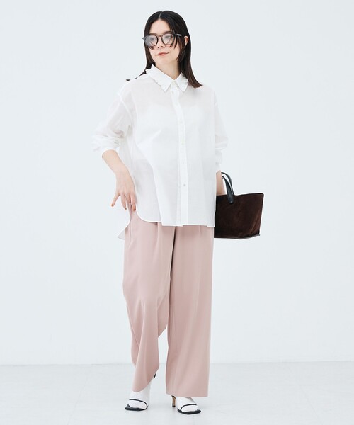 Rie Miller（リエミラー）の「ウォッシャブルフリルカラーセンターベント（シャツ/ブラウス・レディース・ホワイト系その他4/キナリ/ライトブルー・38）」の21枚目の写真