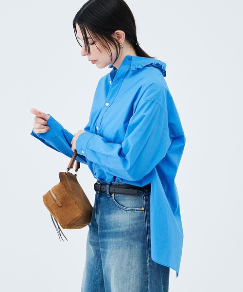Rie Miller（リエミラー）の「ウォッシャブルフリルカラーセンターベント（シャツ/ブラウス・レディース・ホワイト系その他4/キナリ/ライトブルー・38）」の19枚目の写真