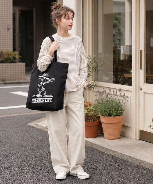 Rawlings(ローリングス)の「【Rawlings/ローリングス】BASEBALL BOY TOTE /キャンバストートバッグ ロゴプリント(トートバッグ・レディース・ブラック/オフホワイト・FREE)」の6枚目の写真