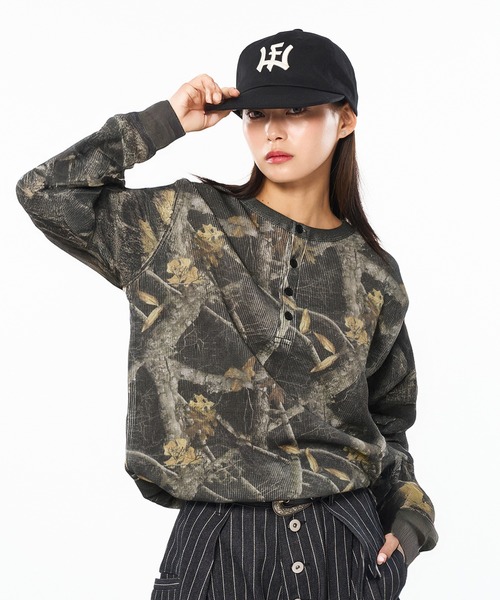 WISH FOR EVER（ウィッシュフォーエバー）の「ASSORT DRAW CODE HENRY NECK THERMAL LONG SLEEVE / アソートドローコードヘンリーネックサーマルロングスリーブ（Tシャツ/カットソー・メンズ・グリーン系その他/ブラック/グリーン/グレー/リアルツリーカモ/ピンク・SMALL/MEDIUM/LARGE）」の6枚目の写真