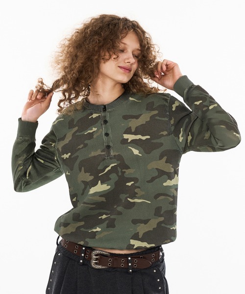 WISH FOR EVER（ウィッシュフォーエバー）の「ASSORT DRAW CODE HENRY NECK THERMAL LONG SLEEVE / アソートドローコードヘンリーネックサーマルロングスリーブ（Tシャツ/カットソー・メンズ・グリーン系その他/ブラック/グリーン/グレー/リアルツリーカモ/ピンク・SMALL/MEDIUM/LARGE）」の4枚目の写真