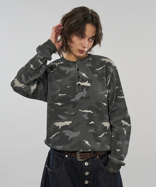WISH FOR EVER（ウィッシュフォーエバー）の「ASSORT DRAW CODE HENRY NECK THERMAL LONG SLEEVE / アソートドローコードヘンリーネックサーマルロングスリーブ（Tシャツ/カットソー・メンズ・グリーン系その他/ブラック/グリーン/グレー/リアルツリーカモ/ピンク・SMALL/MEDIUM/LARGE）」の22枚目の写真