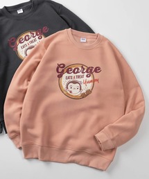 【71】【CURIOUS GEORGE/おさるのジョージ】裏起毛 プリント クルーネック スウェット/フロントプリント/バックプリント/ユニセックス/レディース/メンズ(S)