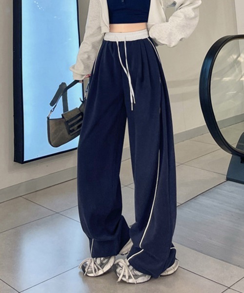Miniministore(ミニミニストア)の「配色ラインスウェットパンツ ワイドパンツ(スウェットパンツ・レディース・ブラック/ネイビー/グレー・FREE)」の3枚目の写真
