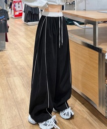 配色ラインスウェットパンツ ワイドパンツ