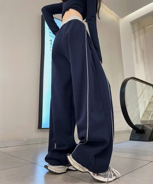 Miniministore(ミニミニストア)の「配色ラインスウェットパンツ ワイドパンツ(スウェットパンツ・レディース・ブラック/ネイビー/グレー・FREE)」の12枚目の写真