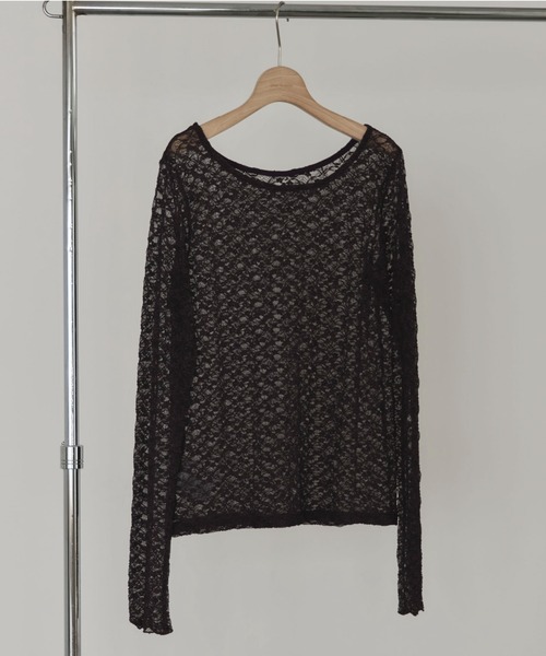 Doux archives(ドゥアルシーヴ)の「ストレッチレースTOPS(Tシャツ/カットソー・レディース・ダークブラウン/オフホワイト/ブラック・FREE)」の3枚目の写真