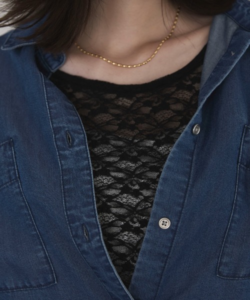Doux archives(ドゥアルシーヴ)の「ストレッチレースTOPS(Tシャツ/カットソー・レディース・ダークブラウン/オフホワイト/ブラック・FREE)」の19枚目の写真