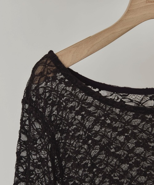 Doux archives(ドゥアルシーヴ)の「ストレッチレースTOPS(Tシャツ/カットソー・レディース・ダークブラウン/オフホワイト/ブラック・FREE)」の9枚目の写真