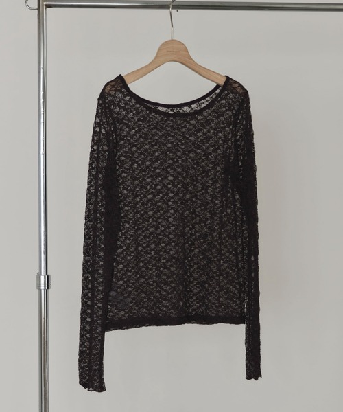 Doux archives(ドゥアルシーヴ)の「ストレッチレースTOPS(Tシャツ/カットソー・レディース・ダークブラウン/オフホワイト/ブラック・FREE)」の7枚目の写真