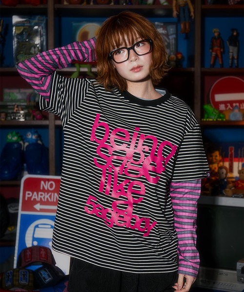 SAGE(セージ)の「SAGE / セイジ being sage Striped S/S Tee(Tシャツ/カットソー・メンズ・ブラック/ピンク・LARGE/MEDIUM)」の11枚目の写真