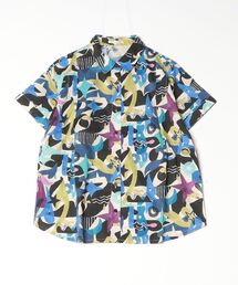 プリント丸衿タックシャツ