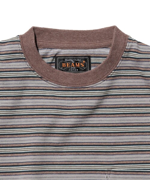 BEAMS PLUS（ビームスプラス）の「Pocket Tee Multi Stripe②（Tシャツ/カットソー・メンズ・ブラウン/ブルー・X-LARGE/LARGE/MEDIUM/SMALL）」の4枚目の写真