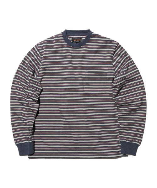 BEAMS PLUS（ビームスプラス）の「Pocket Tee Multi Stripe②（Tシャツ/カットソー・メンズ・ブラウン/ブルー・X-LARGE/LARGE/MEDIUM/SMALL）」の8枚目の写真