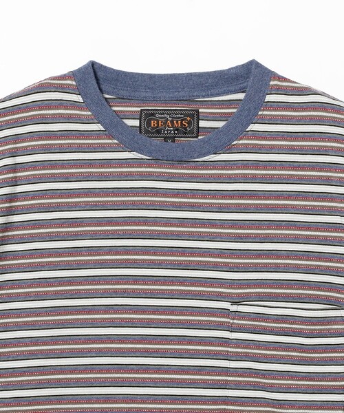 BEAMS PLUS（ビームスプラス）の「Pocket Tee Multi Stripe②（Tシャツ/カットソー・メンズ・ブラウン/ブルー・X-LARGE/LARGE/MEDIUM/SMALL）」の11枚目の写真
