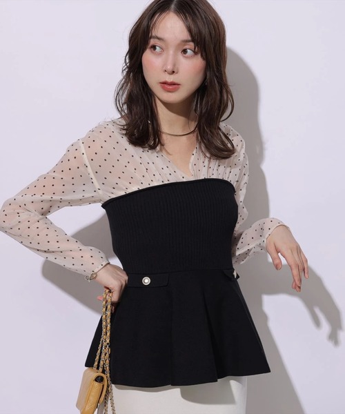 Mystrada(マイストラーダ)の「長袖ペプラムドッキングニット(ニット/セーター・レディース・オフホワイト/ドット・36/38)」の1枚目の写真
