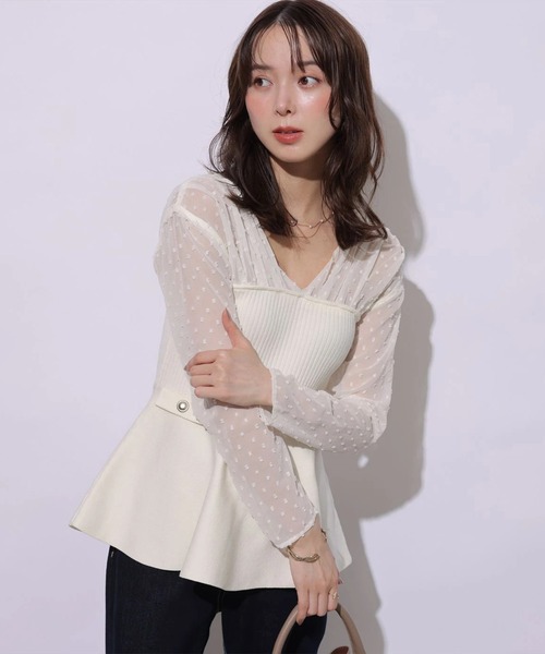 Mystrada(マイストラーダ)の「長袖ペプラムドッキングニット(ニット/セーター・レディース・オフホワイト/ドット・36/38)」の3枚目の写真