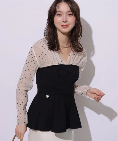 Mystrada(マイストラーダ)の「長袖ペプラムドッキングニット(ニット/セーター・レディース・オフホワイト/ドット・36/38)」の6枚目の写真