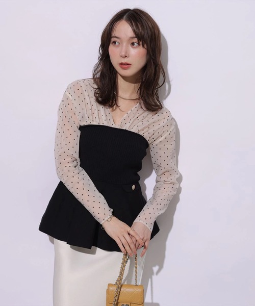 Mystrada(マイストラーダ)の「長袖ペプラムドッキングニット(ニット/セーター・レディース・オフホワイト/ドット・36/38)」の7枚目の写真