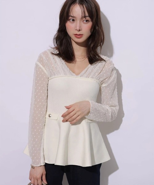 Mystrada(マイストラーダ)の「長袖ペプラムドッキングニット(ニット/セーター・レディース・オフホワイト/ドット・36/38)」の14枚目の写真