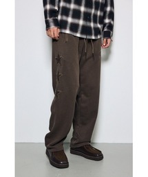 【セットアップ対応】合皮アップリケ裏毛パンツ 秋服 冬服 春服　スウェットパンツ　リラックス