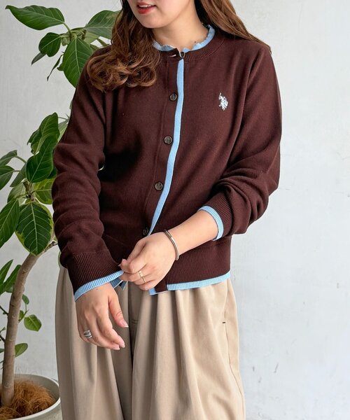 U.S. POLO ASSN.(ユーエスポロアッスン)の「フェイクレイヤードクルーカーディガン(カーディガン/ボレロ・レディース・アイボリー/チャコールグレー/グレー/ブラウン/レッド系その他・FREE)」の10枚目の写真