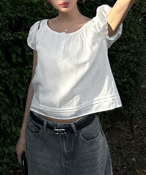 LEMOA（レモア）の「ギャザーネックフリル袖半袖ブラウス（シャツ/ブラウス・レディース・ホワイト・X-LARGE/LARGE/MEDIUM）」の11枚目の写真