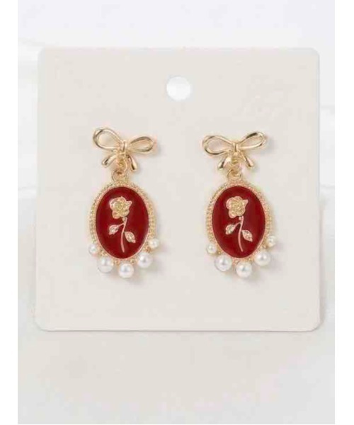 tone(トーン)の「【88eighty-eight】レトロアンティーク薔薇パールリボンピアス【import】(MA)(ピアス(両耳用)・レディース・ホワイト/レッド・FREE)」の2枚目の写真