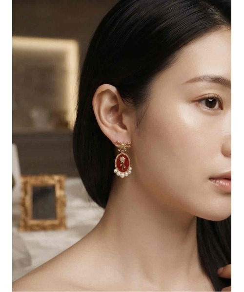 tone(トーン)の「【88eighty-eight】レトロアンティーク薔薇パールリボンピアス【import】(MA)(ピアス(両耳用)・レディース・ホワイト/レッド・FREE)」の6枚目の写真