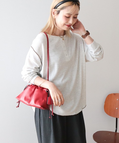 選べる丈】ヘンリーネック ワッフルメロープルオーバー（Tシャツ