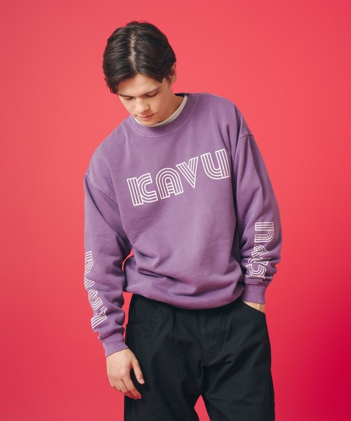 KAVU(カブー)の「KAVU/カブー Sleeve Print Sweat (Pigment)/スリーブプリント スウェット(ピグメント)(スウェット・メンズ・パープル/レッド/ブラック・MEDIUM/SMALL/LARGE)」の1枚目の写真