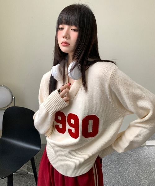 Aelina(エリナ)の「Vネックニットセーター(ニット/セーター・レディース・ベージュ・FREE)」の17枚目の写真