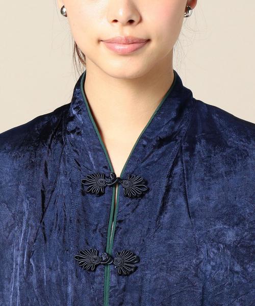 dahl'ia BEAUTY&YOUTH別注 チャイナジャケット サテン ブルー BEAUTY&YOUTH UNITED ARROWS（ビューティーアンドユースユナイテッド