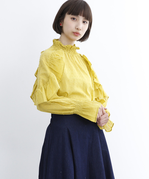 MERLOT(メルロー)の「ドビードットラッフルスリーブブラウス690-6527(シャツ/ブラウス・レディース・ホワイト/ブラック/ピンク/イエロー/ラベンダー・FREE)」の5枚目の写真