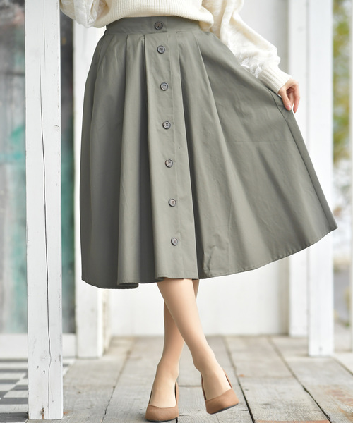 rps（アールピーエス）の「前ボタンコットンツイルタックフレアースカート（スカート・レディース・ベージュ/ネイビー/ライトカーキ・M）」の3枚目の写真