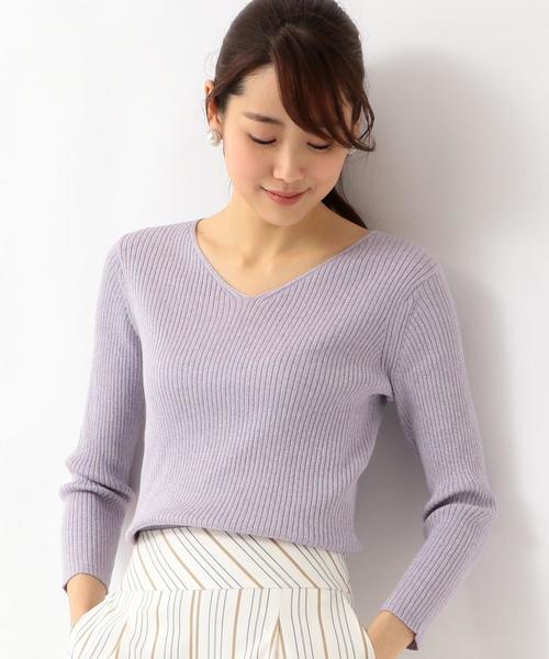 green label relaxing（グリーンレーベルリラクシング）の「D ラメ リブ Vネック ニット ◆（ニット/セーター・レディース・グレー/ナチュラル/ライラック・FREE）」の3枚目の写真