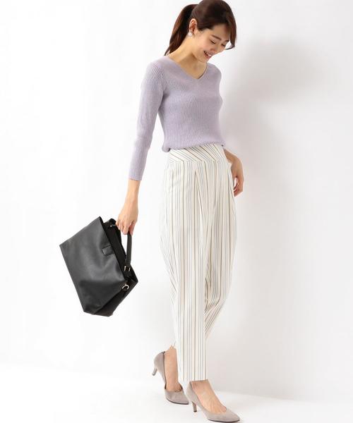 green label relaxing（グリーンレーベルリラクシング）の「D ラメ リブ Vネック ニット ◆（ニット/セーター・レディース・グレー/ナチュラル/ライラック・FREE）」の7枚目の写真