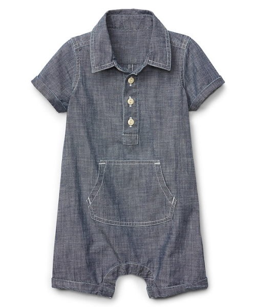 GAP(ギャップ)の「Gap ショートオール(シャンブレー)(ロンパース・キッズ・インディゴブルー・6-12 M/3-6M/12-18 M/18-24M/0-3M)」の1枚目の写真