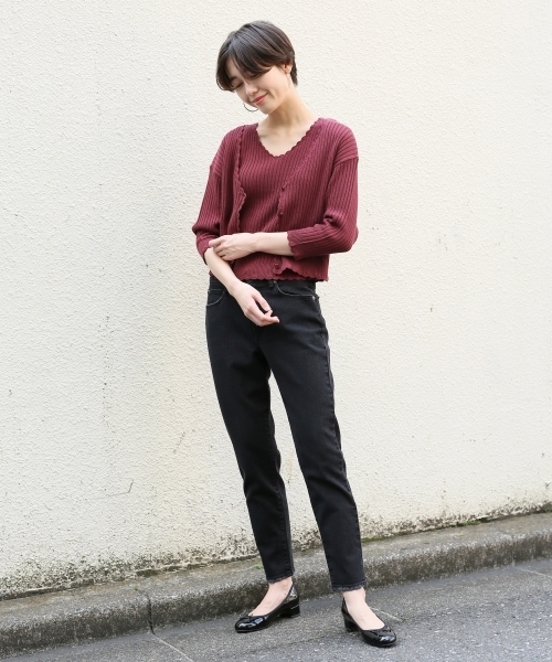 LOWRYS FARM（ローリーズファーム）の「９Ｇリブカーディガン　803215（カーディガン/ボレロ・レディース・ブラック/ベージュ/バーガンディー・MEDIUM/LARGE）」の8枚目の写真