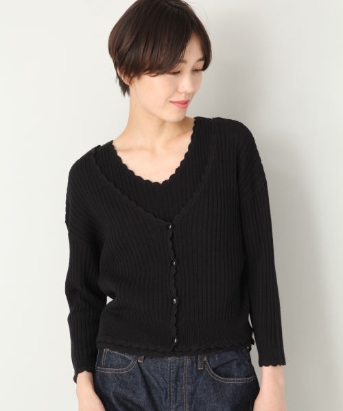 LOWRYS FARM（ローリーズファーム）の「９Ｇリブカーディガン　803215（カーディガン/ボレロ・レディース・ブラック/ベージュ/バーガンディー・MEDIUM/LARGE）」の10枚目の写真