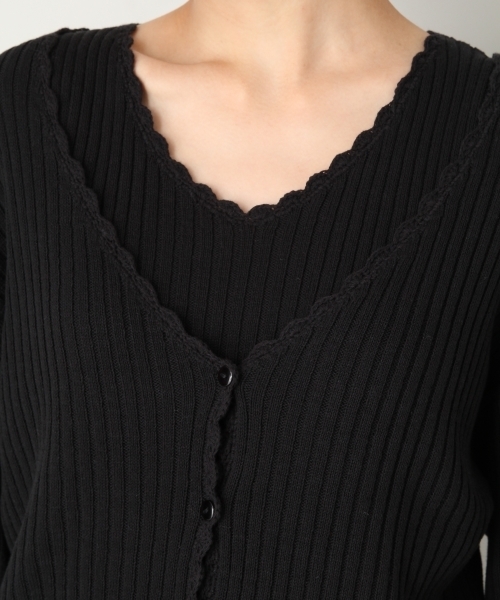 LOWRYS FARM（ローリーズファーム）の「９Ｇリブカーディガン　803215（カーディガン/ボレロ・レディース・ブラック/ベージュ/バーガンディー・MEDIUM/LARGE）」の13枚目の写真