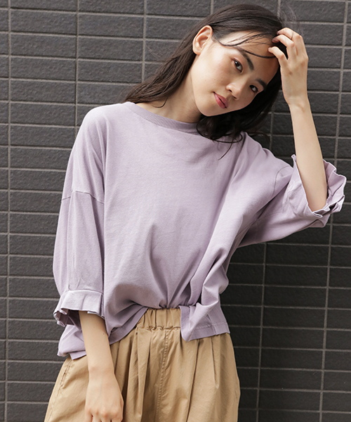 niko and...（ニコアンド）の「ユーズド風加工プルオーバー（Tシャツ/カットソー・レディース・ライトグリーン/オフホワイト/ライトブラウン/ラベンダー・MEDIUM/LARGE）」の4枚目の写真