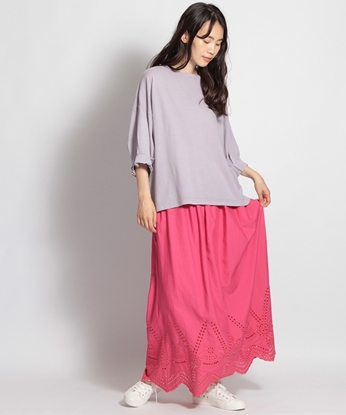 niko and...（ニコアンド）の「ユーズド風加工プルオーバー（Tシャツ/カットソー・レディース・ライトグリーン/オフホワイト/ライトブラウン/ラベンダー・MEDIUM/LARGE）」の7枚目の写真