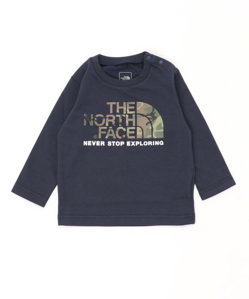 THE NORTH FACE（ザノースフェイス）の「ザ・ノース・フェイス キッズ ロゴTシャツ / ロングスリーブカモロゴティー（Tシャツ/カットソー・キッズ・ホワイト/ネイビー/ミックスグレー/ブラック・90/100/110/120/80/130/140/150/130cm/90cm/120cm/150cm/140cm/110cm）」の4枚目の写真