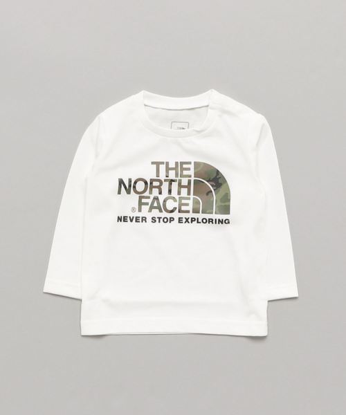 THE NORTH FACE（ザノースフェイス）の「ザ・ノース・フェイス キッズ ロゴTシャツ / ロングスリーブカモロゴティー（Tシャツ/カットソー・キッズ・ホワイト/ネイビー/ミックスグレー/ブラック・90/100/110/120/80/130/140/150/130cm/90cm/120cm/150cm/140cm/110cm）」の2枚目の写真