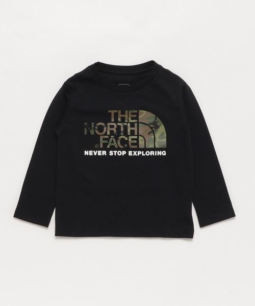 THE NORTH FACE（ザノースフェイス）の「ザ・ノース・フェイス キッズ ロゴTシャツ / ロングスリーブカモロゴティー（Tシャツ/カットソー・キッズ・ホワイト/ネイビー/ミックスグレー/ブラック・90/100/110/120/80/130/140/150/130cm/90cm/120cm/150cm/140cm/110cm）」の3枚目の写真