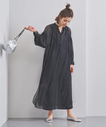UNITED ARROWS ドット柄ロングワンピース 美品UNITED ARROWS 黒×白 ドット柄 ロングワンピース Lサイズ