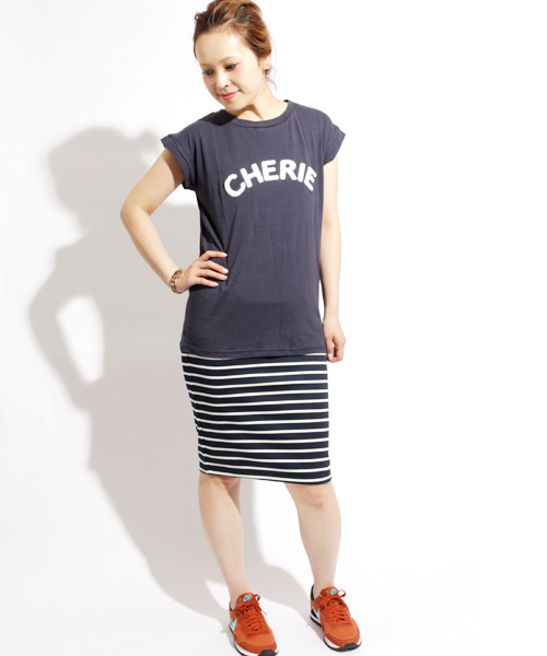 Denime(ドゥニーム)の「ボーダーポンチスカート(スカート・レディース・アイボリー/ブラック/グリーン/ブルー/ネイビー・FREE)」の4枚目の写真