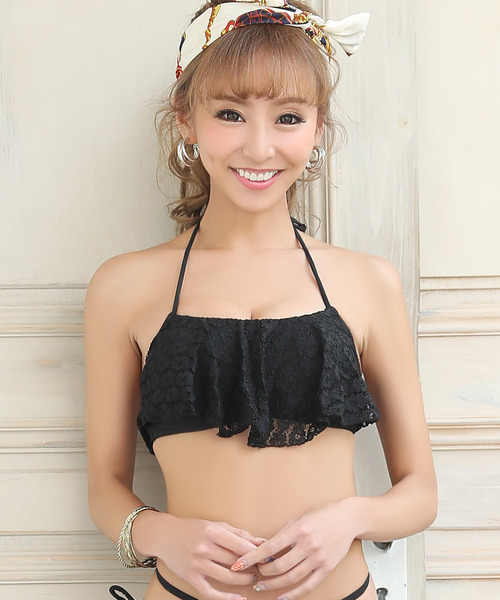 パンダ　フリル付きオフショルダー水着 ブラック　ボーダーズアットバルコニー パンダ フリル付きオフショルダー水着 ブラック ボーダーズアット