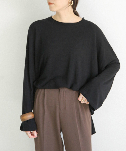 select MOCA（セレクトモカ）の「ビックシルエットドロップショルダー(ラウンドネックルーズシルエットカットソー)（Tシャツ/カットソー・レディース・ブラック/ブラウン/ライトカーキ・FREE）」の2枚目の写真